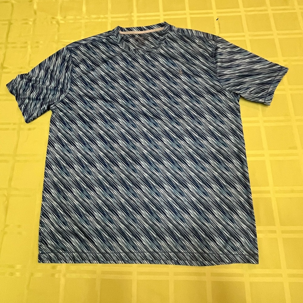 Reel Legends Blue and White Striped Men's‎ Tee XL